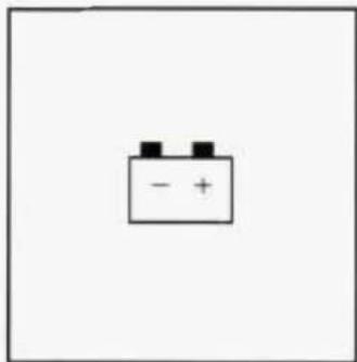 Simple diagram of a battery with two terminals and one positive charge, no text or symbols present.