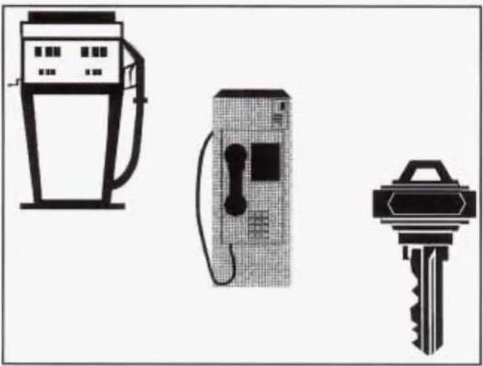 Illustration of three key symbols: fuel pump, pay-per-pipe, and key (no text or labels)