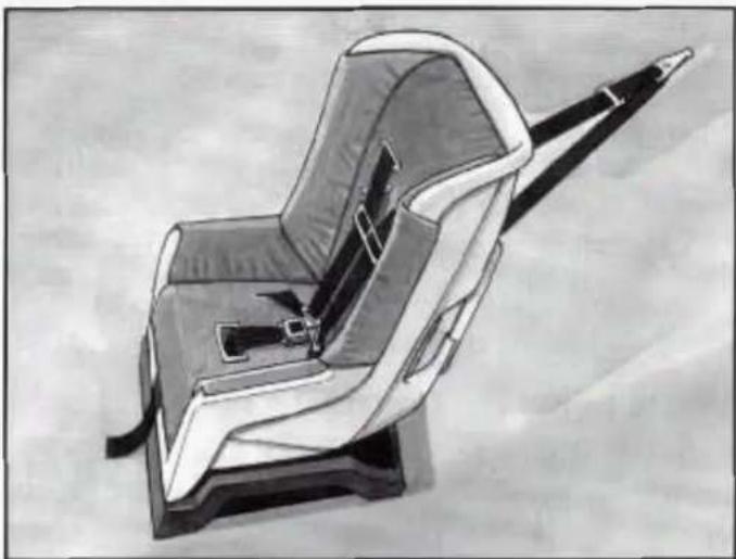 Illustration of a car seat with a wide neck and seatbelt (no text or symbols)