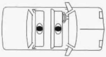 Top-down schematic of a vehicle showing front and side views with no text or symbols