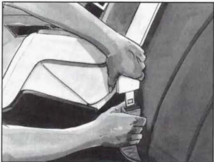 Close-up of hands adjusting a car seatbelt (no text or symbols visible)