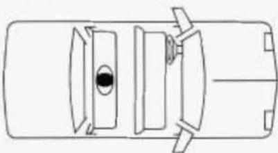 Top-down schematic of a vehicle showing front, side, and top views with no text or symbols