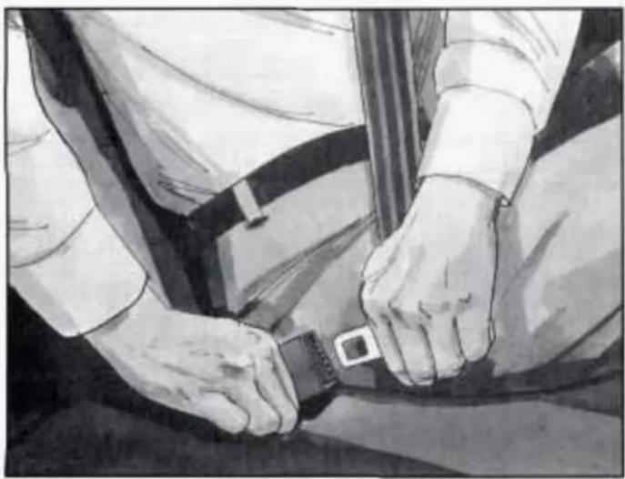 Illustration of two hands adjusting a seatbelt, no text or symbols present