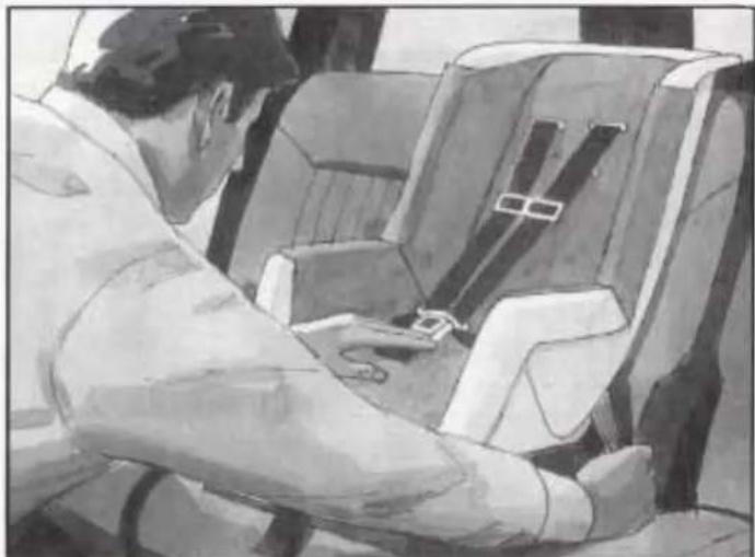 Illustration of a person using a seatbelt in an indoor setting (no text or symbols visible)