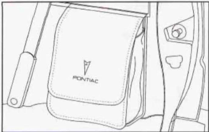 Line drawing of a PONTIAC branded bag with handle and side panel (no text or symbols on the bag itself)