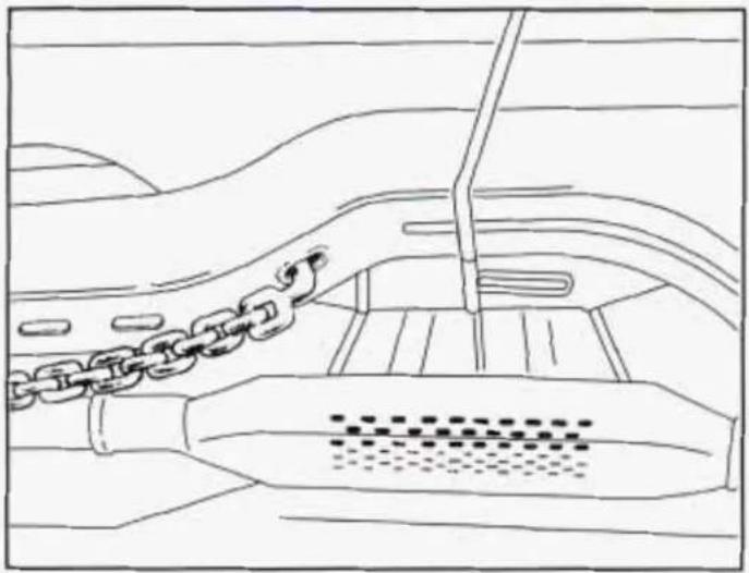 Line drawing of a car interior showing a chain attached to the windshield and a handle, with no visible text or symbols.