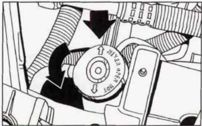 Mechanical component diagram showing a rotary knob with directional arrows (no text or symbols)