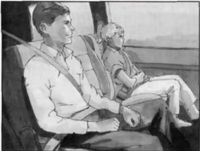 Illustration of a passenger seated in a car seat, with another person partially visible behind (no text or symbols)