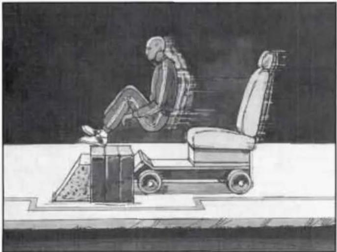 Illustration of a person sitting on a chair with a cart nearby, no text or symbols present