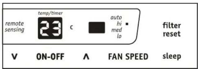 remote sensing temp/timer c auto hi med lo filter reset V ON-OFF ∧ FAN SPEED sleep