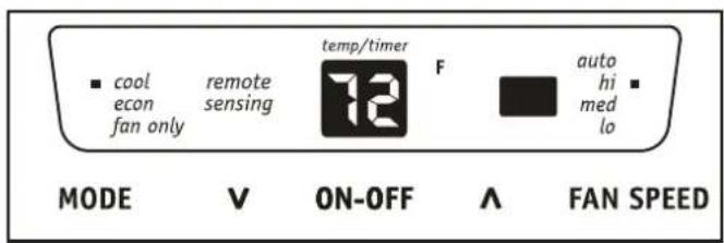 cool econ fan only remote sensing temp/timer 72 F auto him do MODE V ON-OFF A FAN SPEED