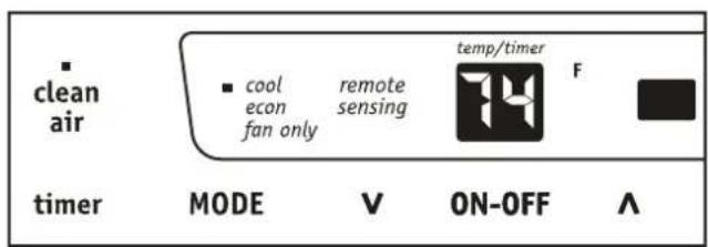 clean air timer cool econ fan only remote sensing temp/timer F MODE V ON-OFF ∧
