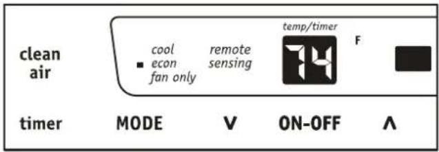 clean air cool remote temp/timer F ■ econ sensing fan only timer MODE V ON-OFF A