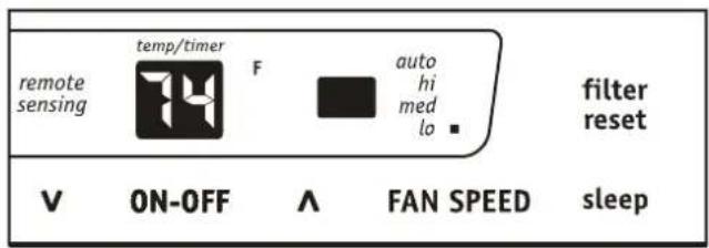 remote sensing temp/timer F auto hi med lo filter reset V ON-OFF ∧ FAN SPEED sleep