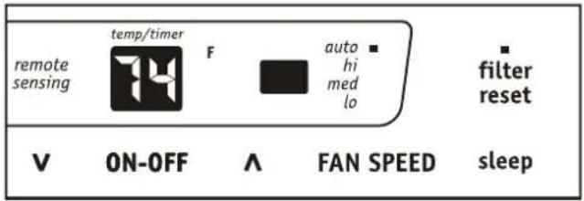 remote sensing temp/timer F auto hi med lo filter reset V ON-OFF ∧ FAN SPEED sleep