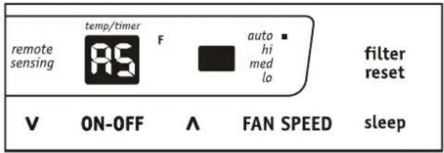 remote sensing temp/timer RS F auto hi med lo filter reset V ON-OFF ∧ FAN SPEED sleep