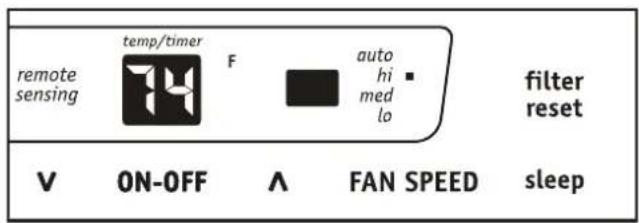 remote sensing temp/timer F auto hi med lo filter reset V ON-OFF ∧ FAN SPEED sleep