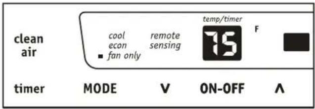 clean air cool remote temp/timer F econ sensing ■ fan only timer MODE V ON-OFF A