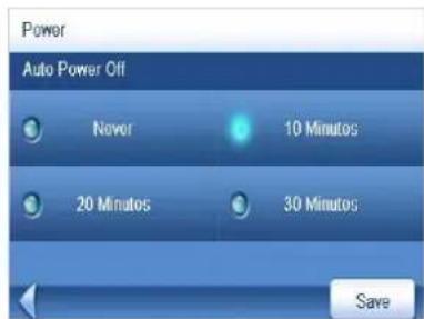 Power Auto Power Off Never 10 Minutes 20 Minutes 30 Minutes Save