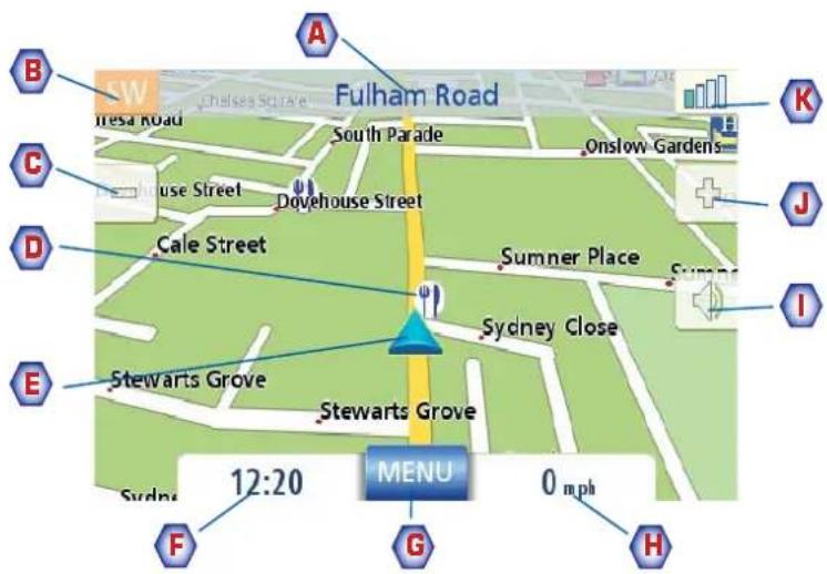 B A Fulham Road Chelsea Street South Parade Onslow Gardens K C House Street Dovehouse Street D Cale Street Sumner Place Syrange I E Stewarts Grove Stewarts Grove Syrange 12:20 MENU 0 mph F G H