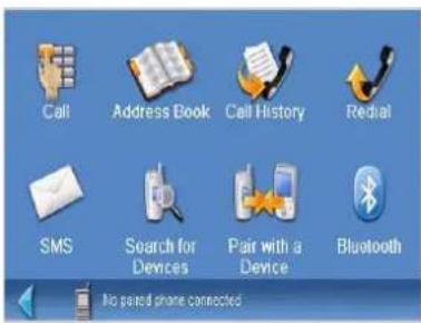 Call Address Book Call History Redial SMS Search for Devices Pair with a Device Bluetooth No pared phone connected
