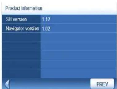 Product Information SH version 1.12 Navigator version 1.02 PREV