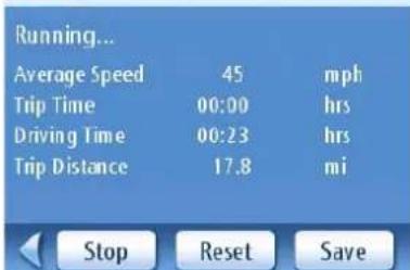 Running... Average Speed 45 mph Trip Time 00:00 hrs Driving Time 00:23 hrs Trip Distance 17.8 mi Stop Reset Save