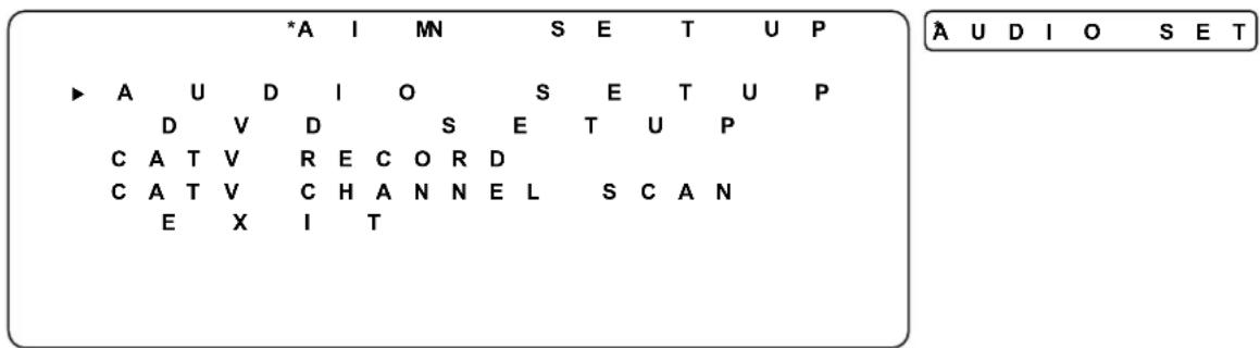 *A I MN S E T U P ► A U D I O S E T U P D V D S E T U P C A T V R E C O R D C A T V C H A N N E L S C A N E X I T Â AUDIO SET