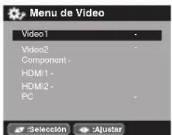 Menu de Video Video1 Video2 Component - HDMI1 - HDMI2 - PC -