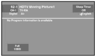 62-1 HDTV Moving Picture1 CH-1 TV-MA Digital Air Sleep Timer Off English No Program Information is available Full 10000