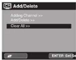 Add/Delete Adding Channel >> Add/Delete >> Clear All >>
