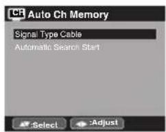 CH Auto Ch Memory Signal Type Cable Automatic Search Start Select Adjust