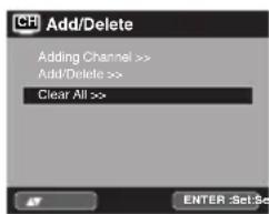 Add/Delete Adding Channel >> Add/Delete >> Clear All >>