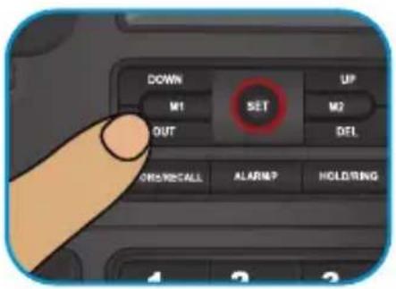 DOWN M1 OUT SET UP M2 DEL ON/OFF/CALL ALARM HOLD/RING