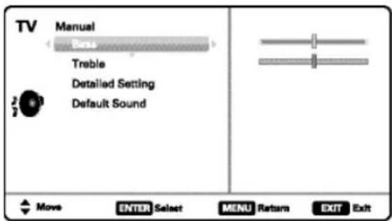 TV Manual Boss Treble Detailed Setting Default Sound Move ENTER Select MENU Return EXIT Exit