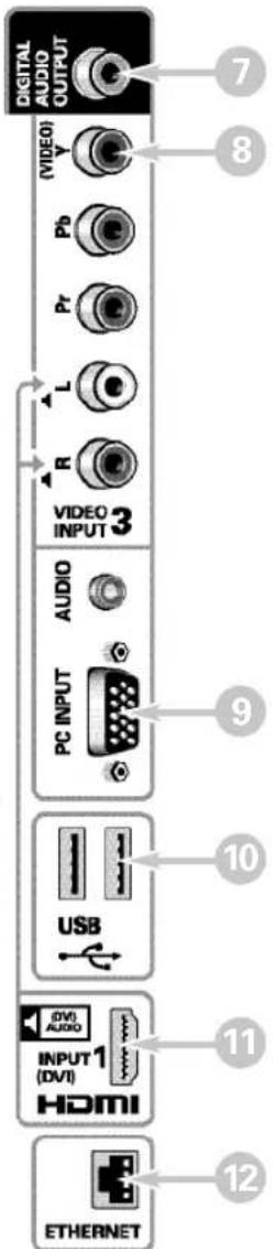 DIGITAL AUDIO OUTPUT 7 8 (VIDEO) V Pb Pr L R VIDEO INPUT 3 AUDIO PC INPUT USB 10 INPUT (DVI) HDMI 11 12 ETHERNET