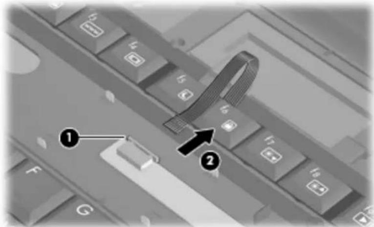 Diagram of a computer keyboard with labeled keys and a scroll, showing two numbered components.
