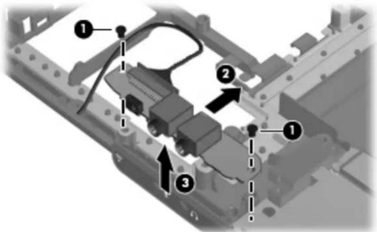 Technical diagram of an electronic component with numbered parts and directional arrows indicating assembly or connection points.