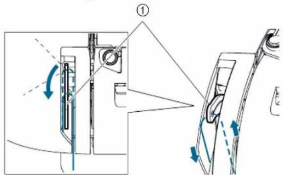 Technical diagram showing mechanical assembly with labeled components and directional arrows indicating motion or force