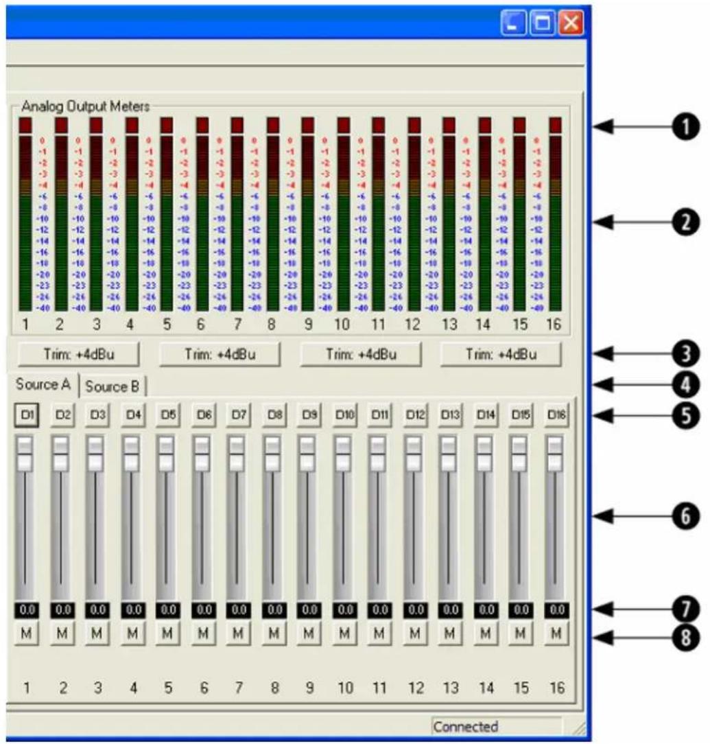 Analog Output Meters 1 2 3 4 5 6 7 8 9 10 11 12 13 14 15 16 Trim: +4dBu Trim: +4dBu Trim: +4dBu Trim: +4dBu Source A | Source B D1 D2 D3 D4 D5 D6 D7 D8 D9 D10 D11 D12 D13 D14 D15 D16 0.0 0.0 0.0 0.0 0.0 0.0 0.0 0.0 0.0 0.0 0.0 0.0 0.0 0.0 0.0 0.0 0.0 0.0 0.0 0.0 0.0 0.0 0.0 0.0 0.0 0.0 M M M M M M M M M M M M M M M M M M M M M M M M M M M M M M M M M M M M M M M M M M M M M M M M M M M M M M M M M M M M M M M M M M M M M M M M M M M M M M M M M M M M M M M M M M M M M M M M M M M M M 1 2 3 4 5 6 7 8 9 10 11 12 13 14 15 16 Connected