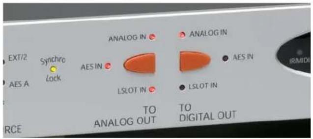 EXT/2 AES A Synchro Lock AES IN ANALOG IN LASLOT IN TO ANALOG OUT ANALOG IN AES IN LSLOT IN TO DIGITAL OUT IAS IN LSLOT IN IR/MIDI