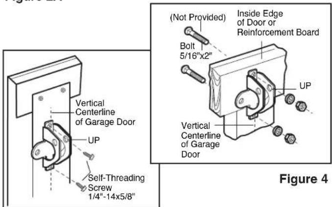 Vertical Centerline of Garage Door UP Self-Threading Screw 1/4"-14x5/8" (Not Provided) Inside Edge of Door or Reinforcement Board Bolt 5/16"x2" UP Vertical Centerline of Garage Door Figure 4
