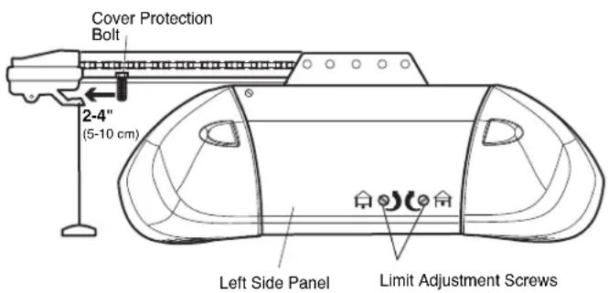 Cover Protection Bolt 2-4" (5-10 cm) Left Side Panel Limit Adjustment Screws