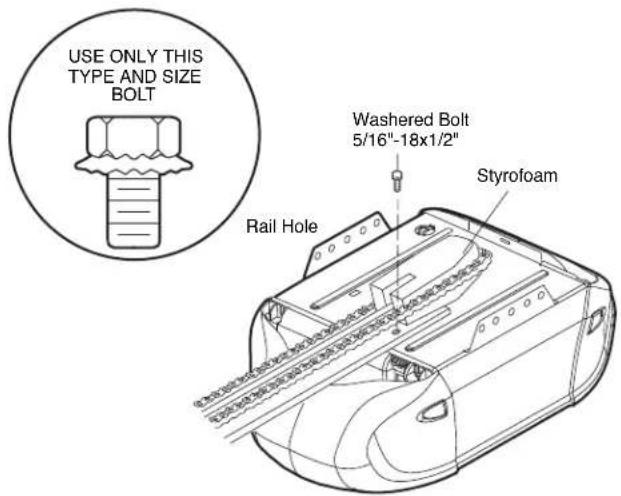 USE ONLY THIS TYPE AND SIZE BOLT Washeder Bolt 5/16"-18x1/2" Styrofoam Rail Hole