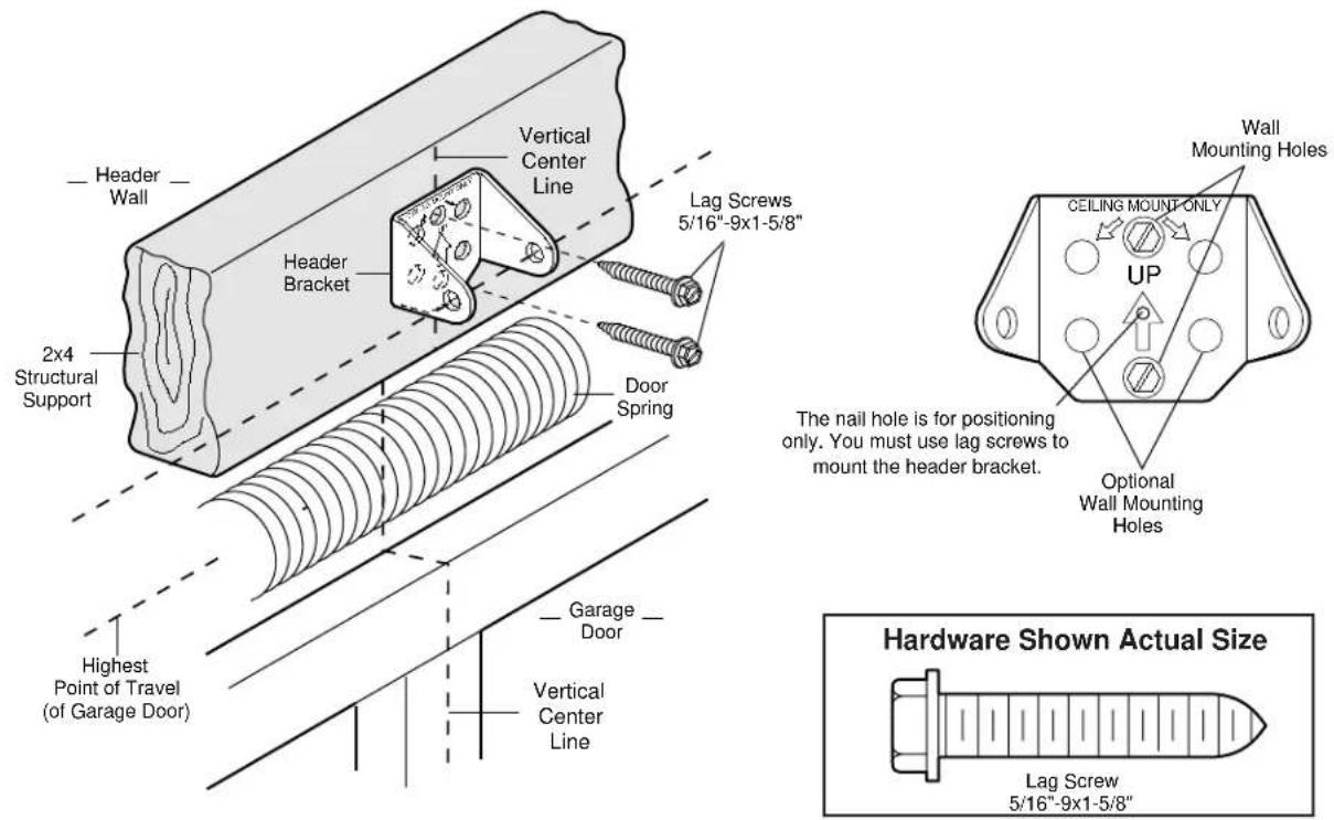 LiftMaster 1280-298LMC - Fasten the Header Bracket to the Wall - 1