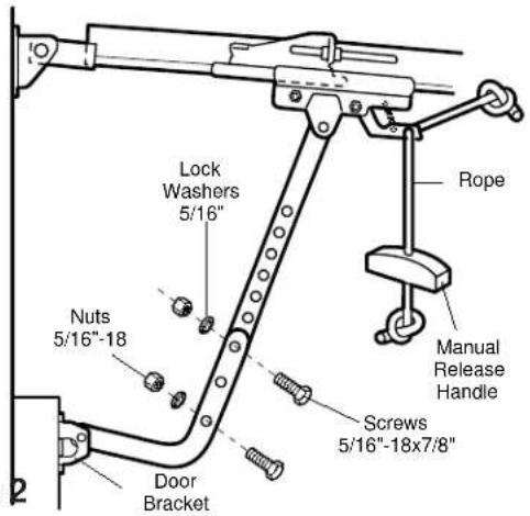 Lock Washers 5/16" Nuts 5/16"-18" Door Bracket Rope Manual Release Handle Screws 5/16"-18x7/8"