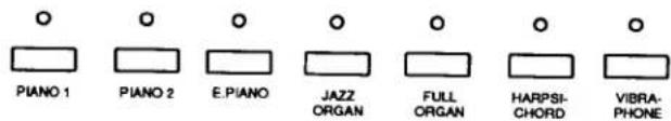 PIANO 1 PIANO 2 E.PIANO JAZZ ORGAN FULL ORGAN HARPSI-CHORD VIBRA-PHONE