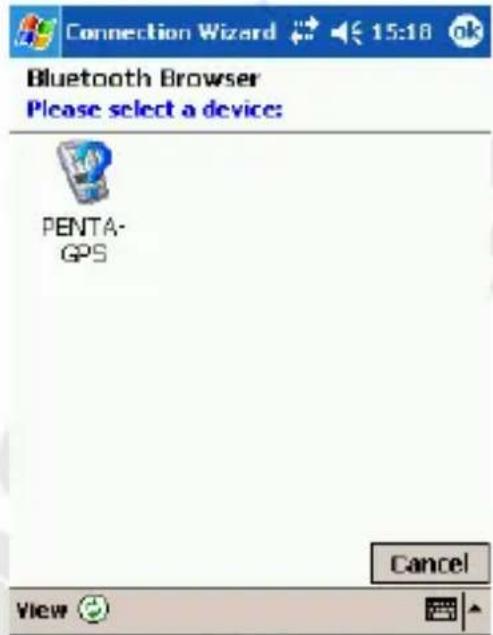 Connection Wizard Bluetooth Browser Please select a device: PENTA- GPS Cancel View