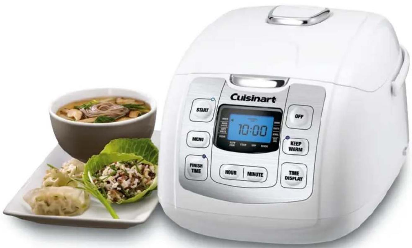 Cuisinart START 10:00 MENV 24:00 ELOW STAIR STAMP BING HOUR MINUTE OFF KEEP WARM TIME DISPLAY FINISH TIME