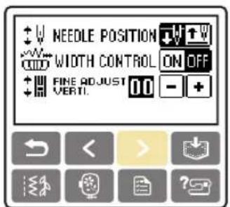 NEEDLE POSITION WIDTH CONTROL ON OFF FINE ADJUST 00 - + VERTI.